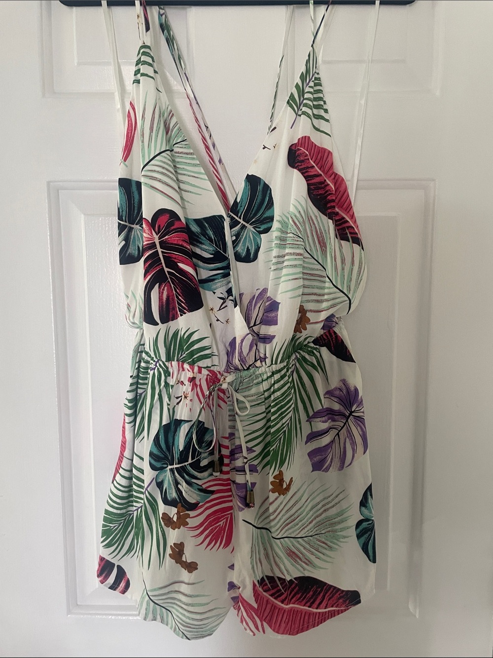 Tropical Leaf-Print One-Piece Romper - White Multicolor